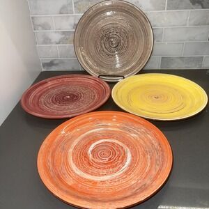 4 Vancasso Albero Swirl Dinner Plates 10.5" Southwestern Rustic Multicolor